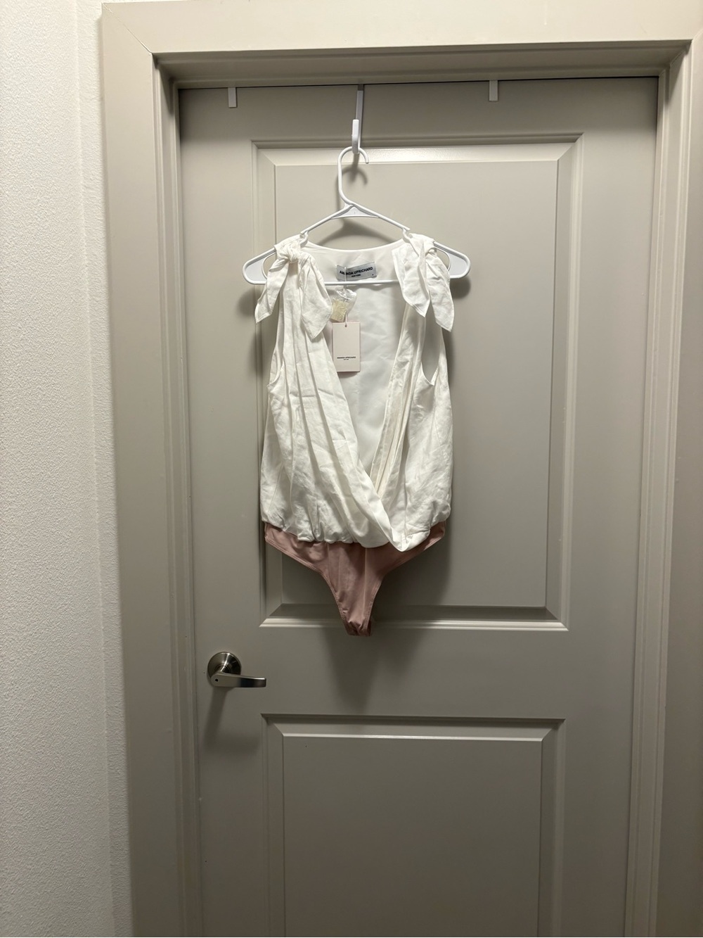 White Tie-Shoulder Amanda Uprichard Amari Bodysuit NWT Size M